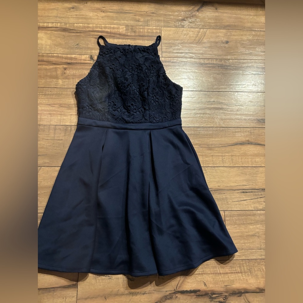 Navy high neck dress